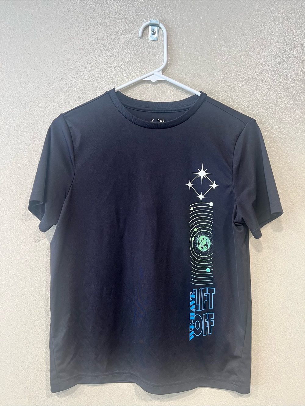 Kohl's Black Tee with Blue and Green 'LIFT OFF' Space Graphic